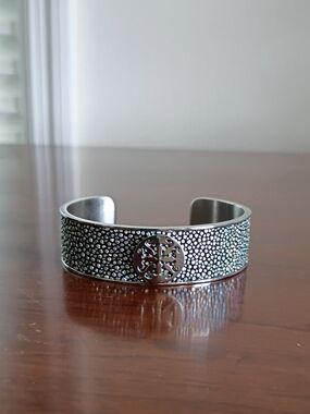 Rustic Cuff Silver Iridescent Cuff Bracelet with Center Medallion